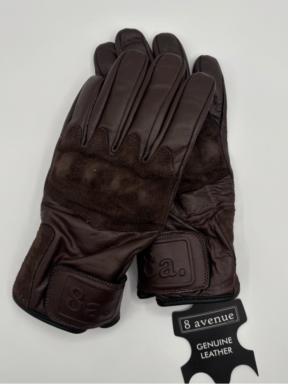 Motorcycle Brown Genuine Leather Gloves | Hard Knuckles w/ Touchscreen Tip| Sz M
